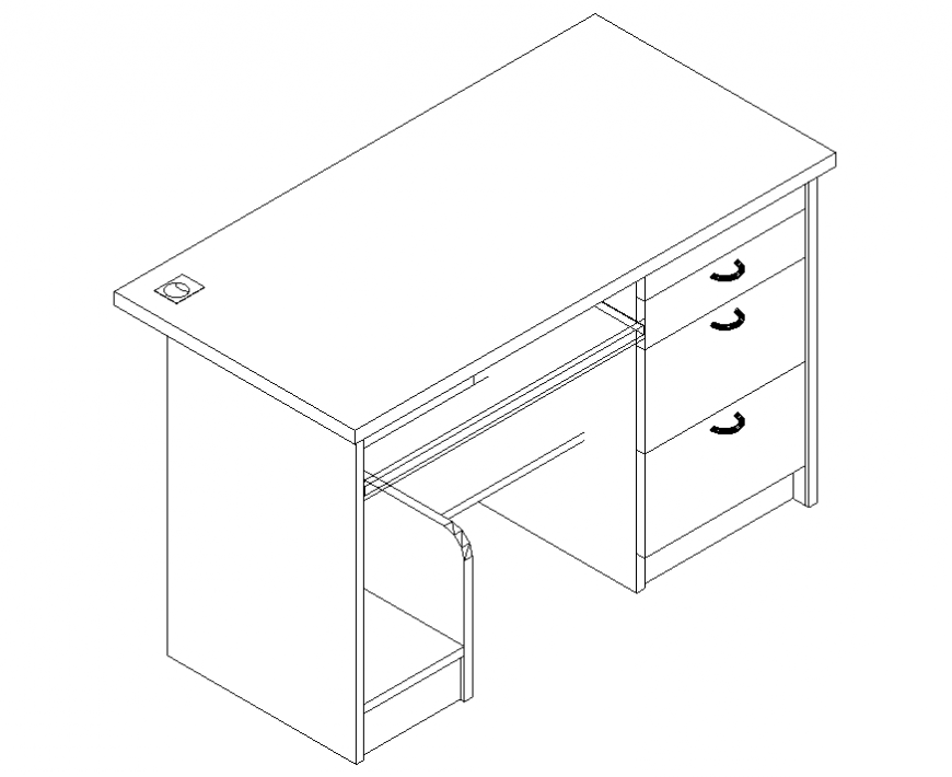 Computer table detail elevation 2d view dwg file