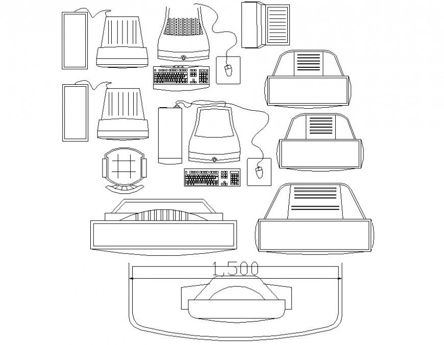 computers and tv top view cad blocks dwg file