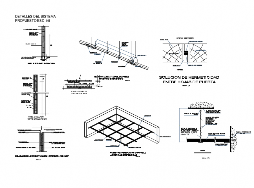 Concealed grid ceiling construction and structure details dwg file
