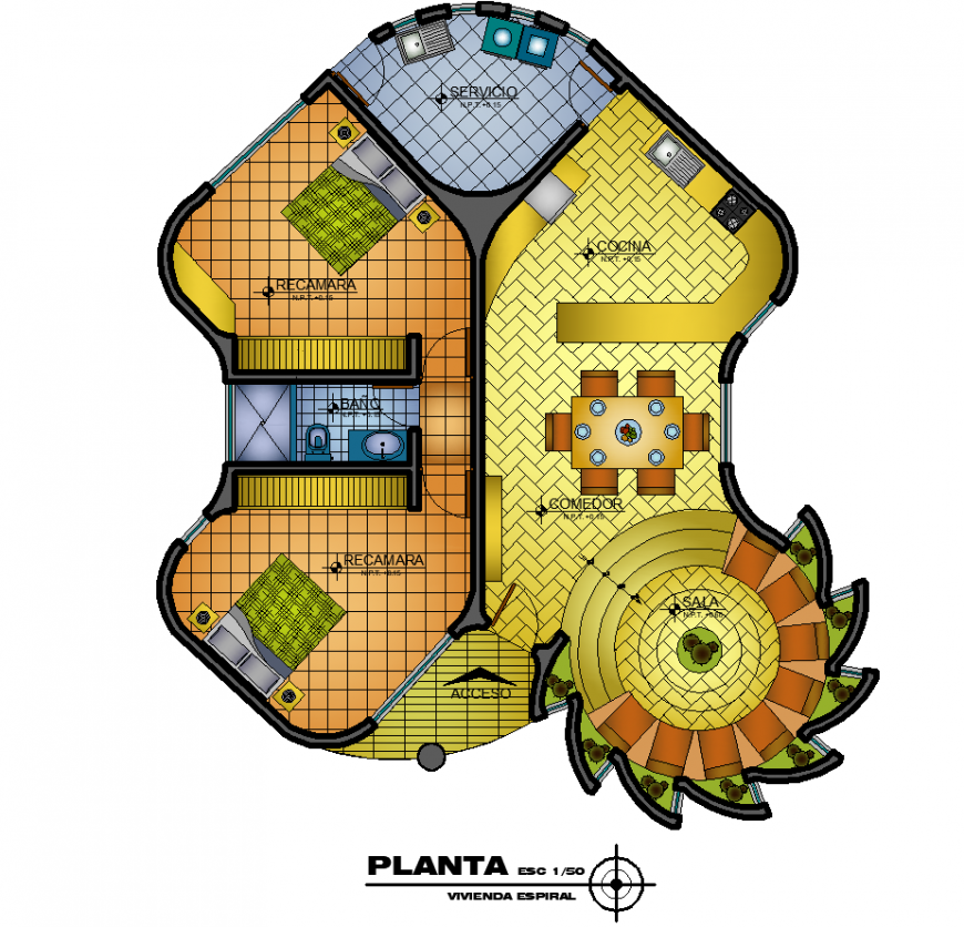 Conceptual layout plan of a apartment drawing in dwg AutoCAD file.