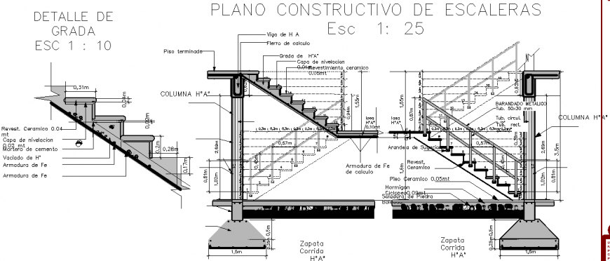 Concrete  staircase detail drawing in dwg file.