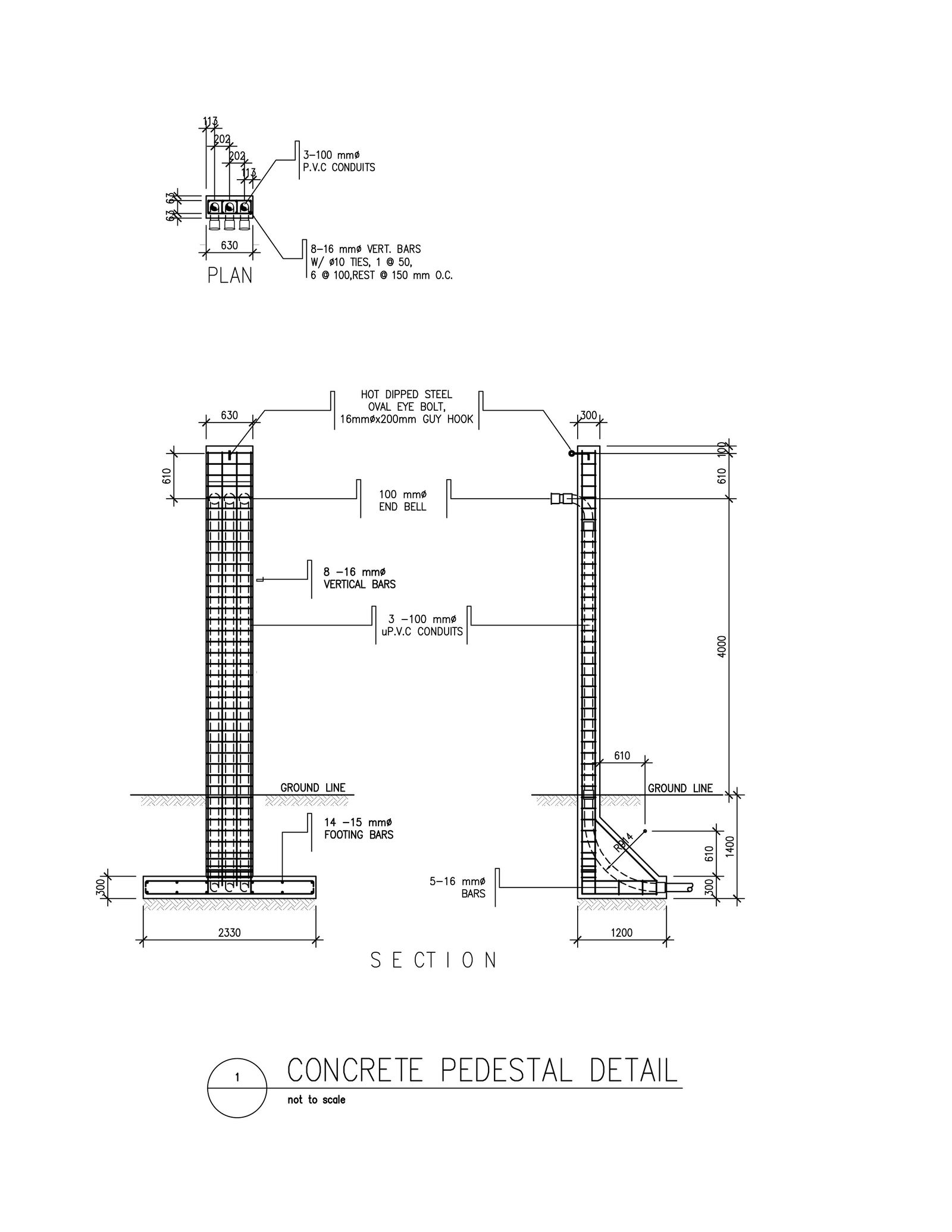 Concrete Pedestal for Electrical Service Entrance AutoCAD File