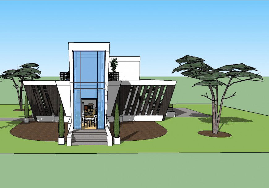 Concrete angle modern house 3d drawing details skp file