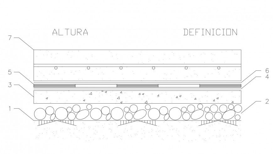 Concrete area and wall support with construction view in auto cad