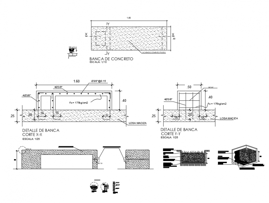 Concrete banking and wall construction cad drawing details dwg file