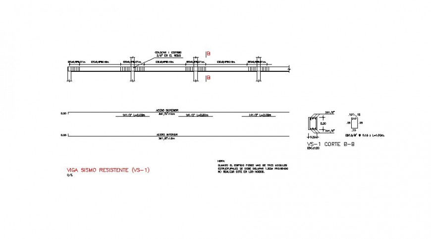 Concrete beam section and structure drawing details dwg file