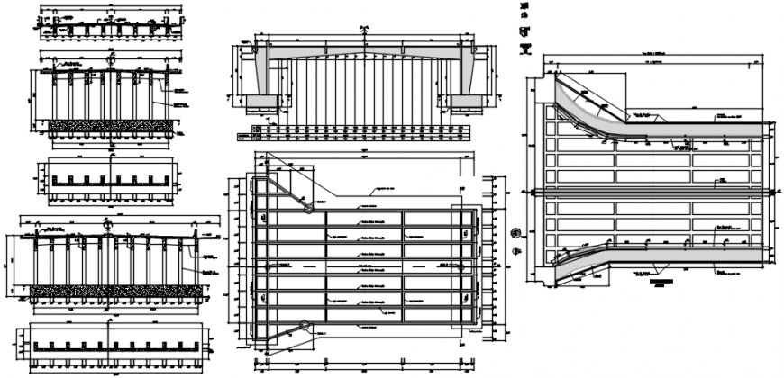 Concrete bridge all sided section and construction details dwg file