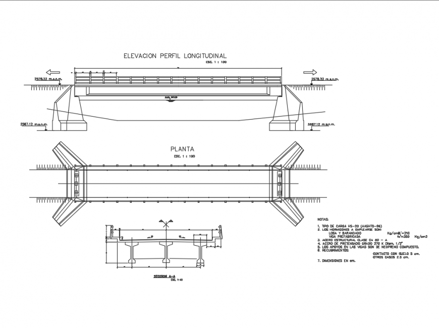 Concrete bridge constructive details with beam dwg file