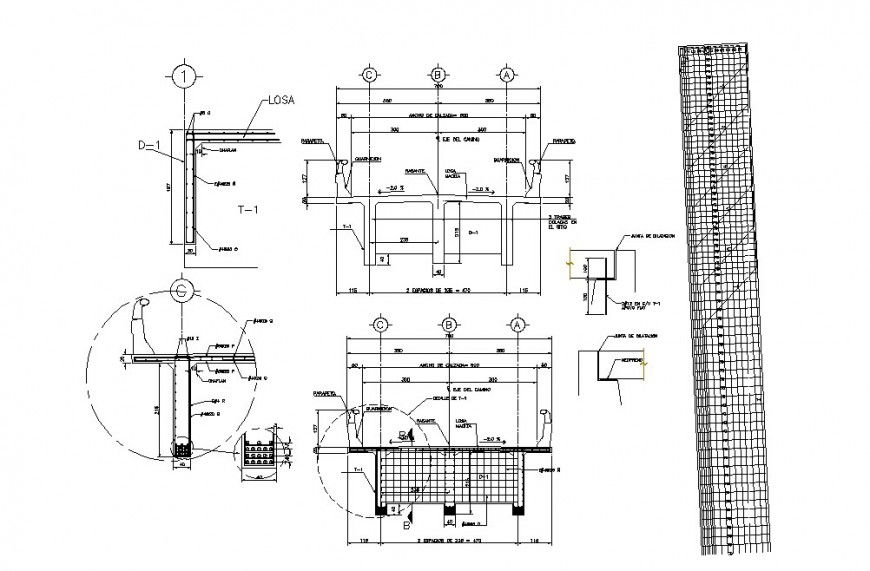 Concrete bridge cut section and construction cad drawing details dwg file