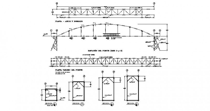 Concrete bridge elevation, section and construction details dwg file