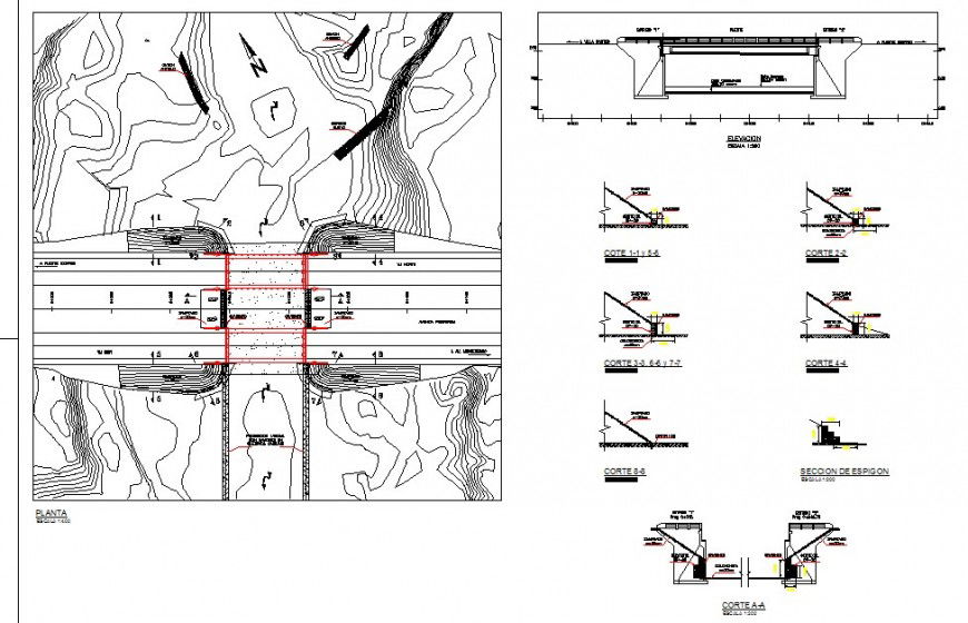 Concrete bridge project detail 2d view plan, elevation and section layout autocad file