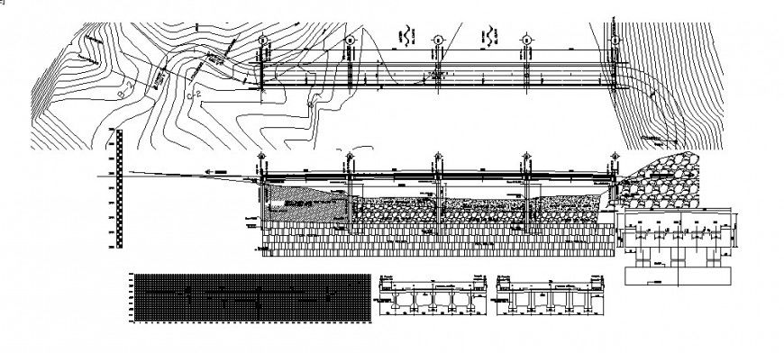 Concrete bridge section, plan and construction cad drawing details dwg file
