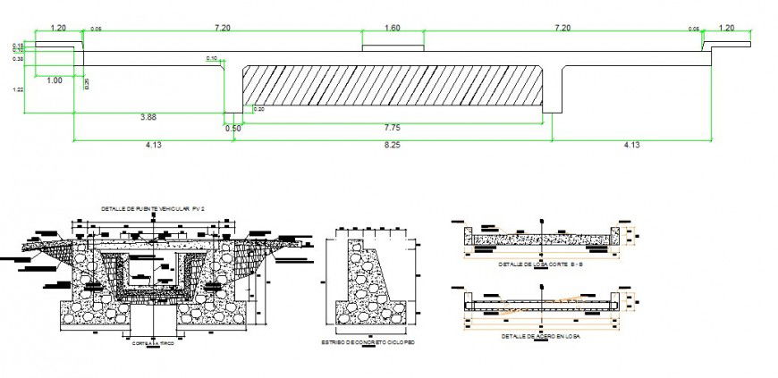 Concrete bridge section and construction drawing auto-cad details dwg file