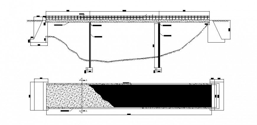 Concrete bridge top view elevation, section and structure cad drawing details dwg file