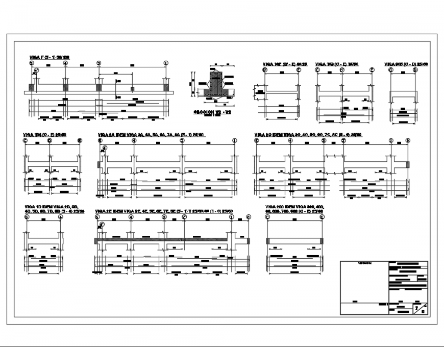 Concrete column and beam structure constructive details dwg file