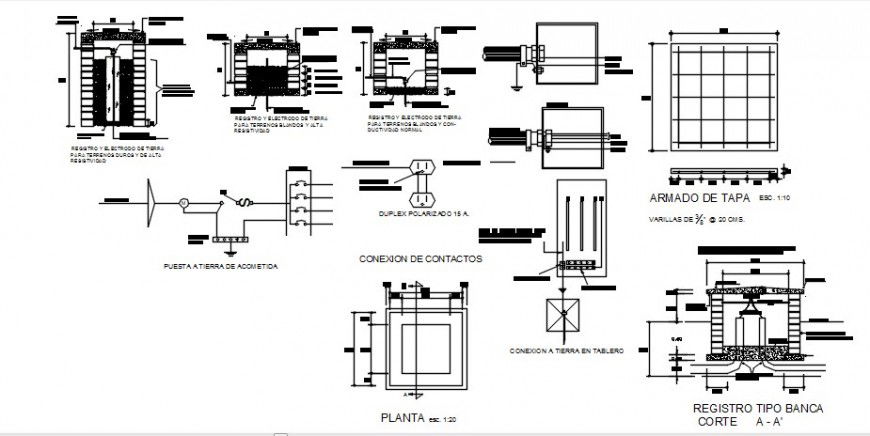 Concrete column plan, section and construction details dwg file