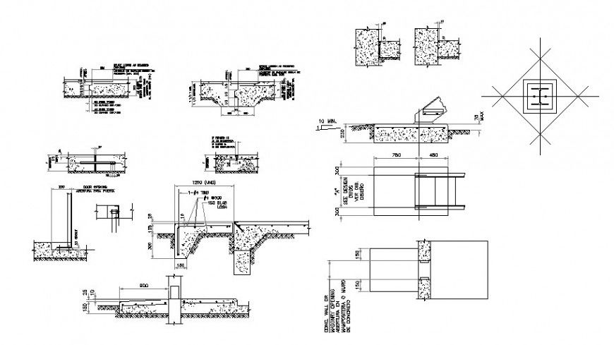 Concrete column plan and section detail dwg file
