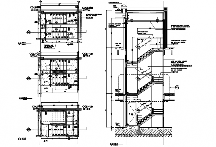 Concrete column wall and stair detail in AutoCAD file