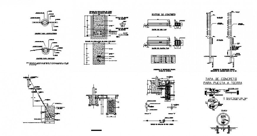 Concrete cover for grounding construction cad drawing details dwg file