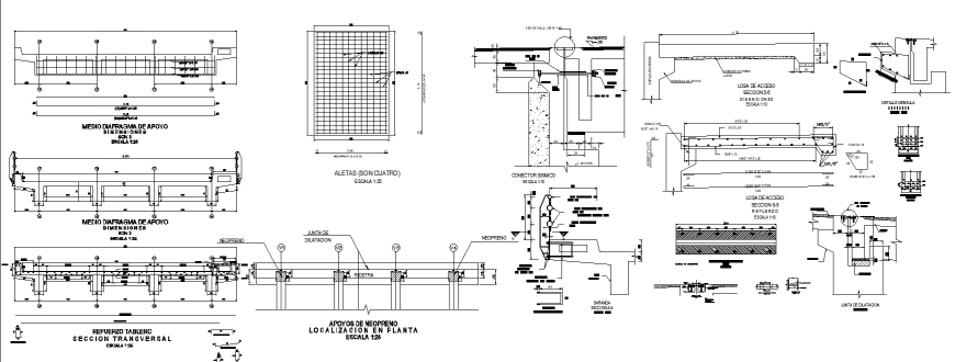 Concrete detail of the bridge drawing in dwg file.