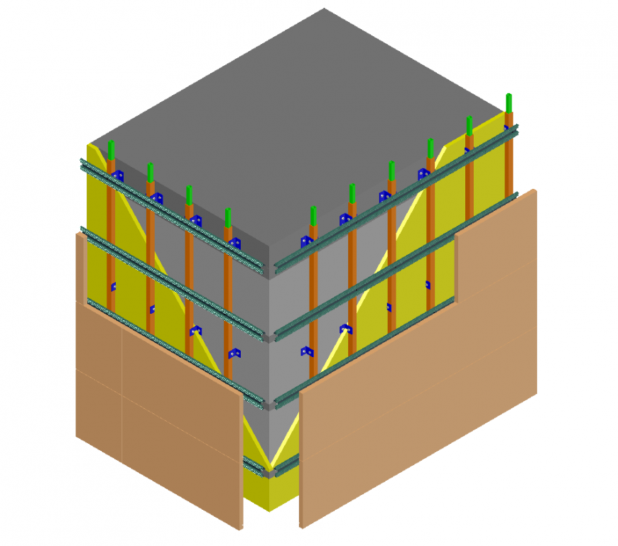 Concrete foundation detail elevation 3d view layout autocad file