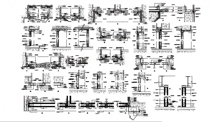 Concrete masonry and door sections blocks details 2d drawing in autocad software