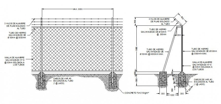 Concrete masonry and fencing details in autocad