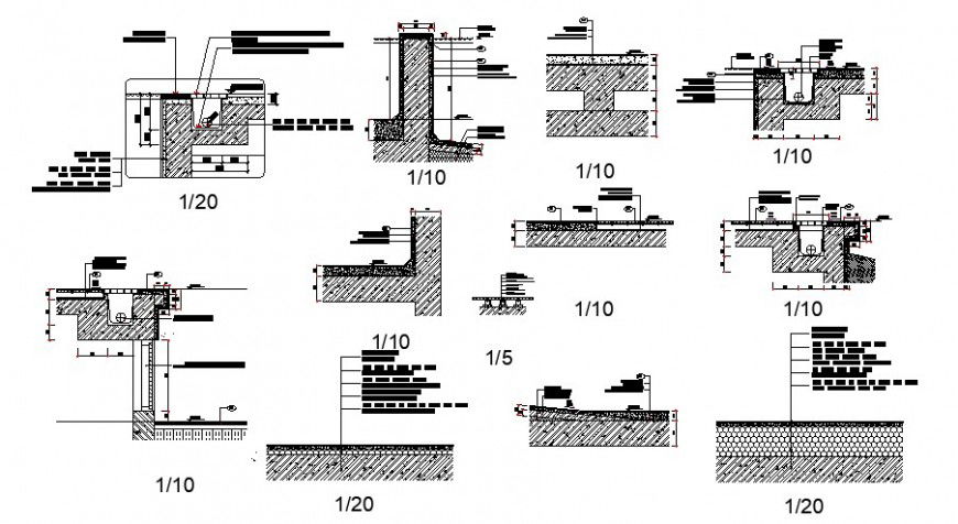 Concrete masonry blocks detail section 2d view autocad file