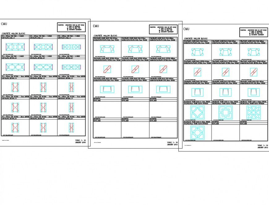 Concrete masonry unit detail elevation and plan layout file