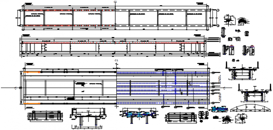 Concrete over bridge all sided section and construction details dwg file