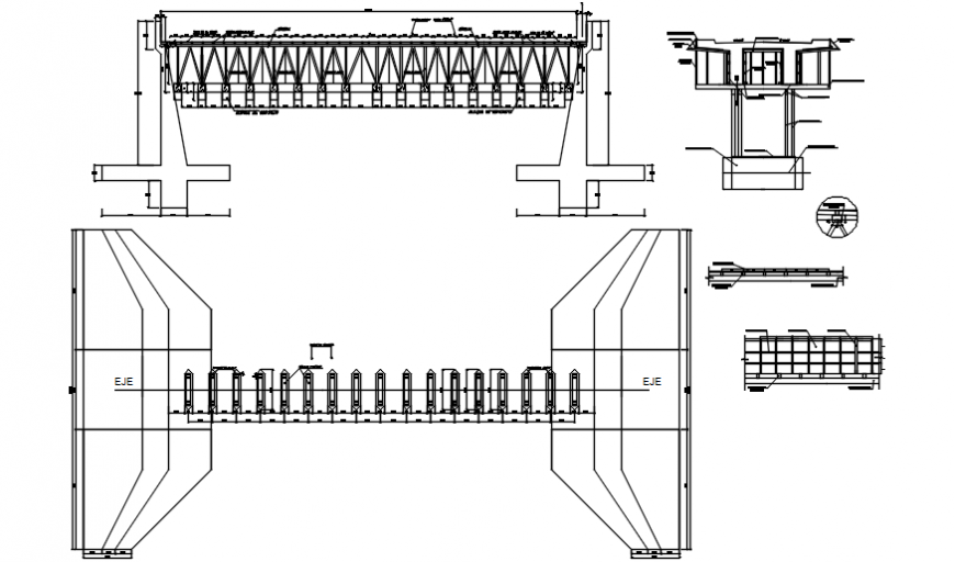 Concrete over bridge main section and construction details dwg file