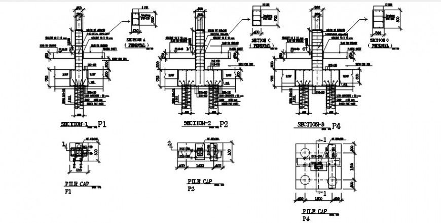 Concrete pillars foundation footings and construction details dwg file