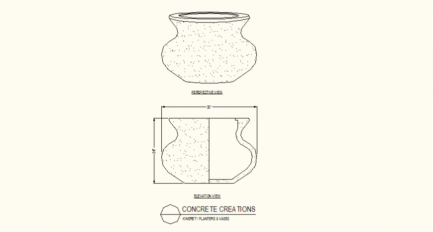Concrete planters and vase detail plan dwg file