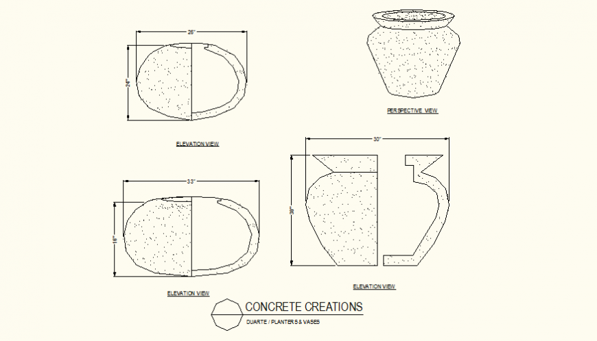 Concrete planters detail plan and elevation layout file