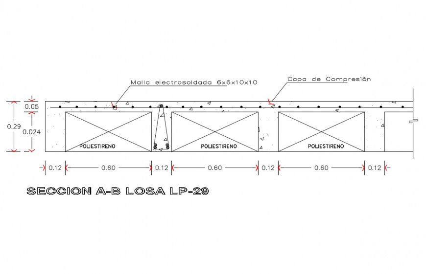 Concrete ribbed slab section and construction details dwg file