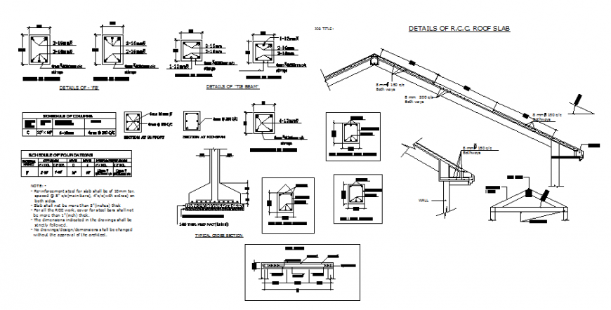 Concrete roof slab and constructive structure details of house dwg file