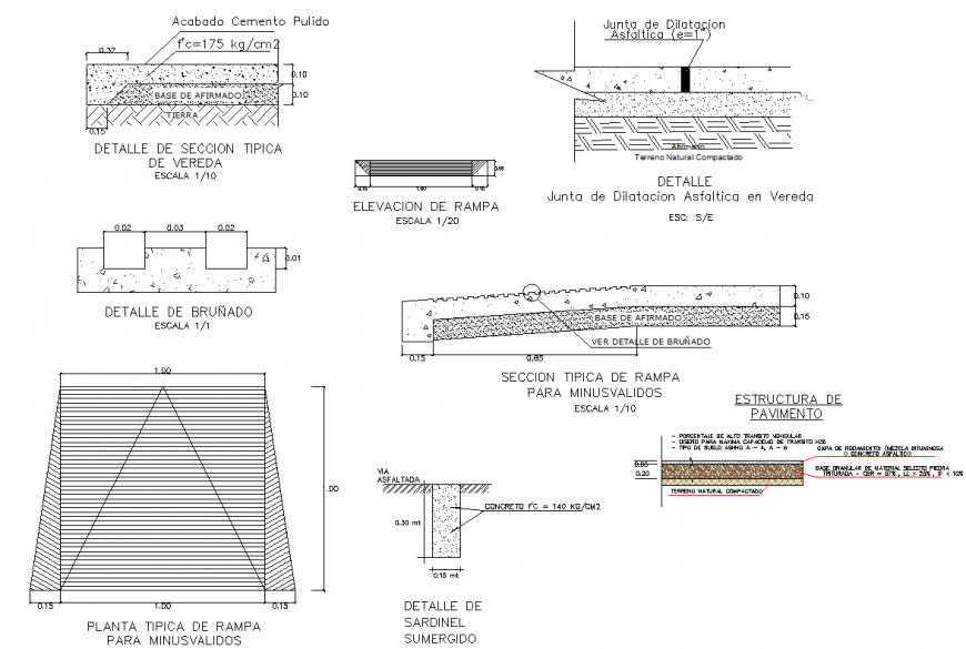 Concrete side walks detail dwg file