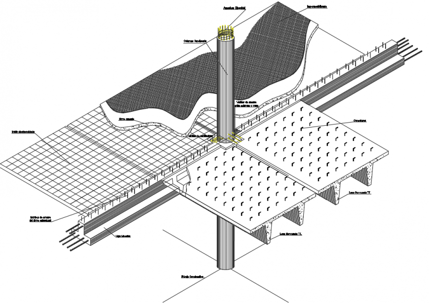 Concrete slab construction details with column cad drawing dwg file