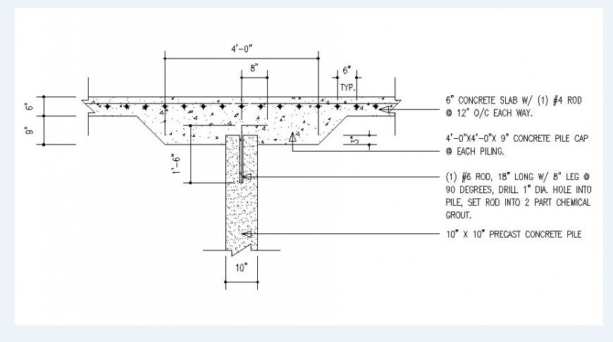 Concrete slab constructive structure drawing details dwg file