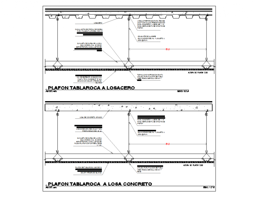 Concrete slab plafon ceiling structure cad drawing details dwg file