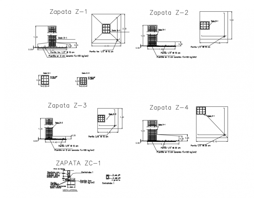 Concrete slabs and column of school building construction details dwg file