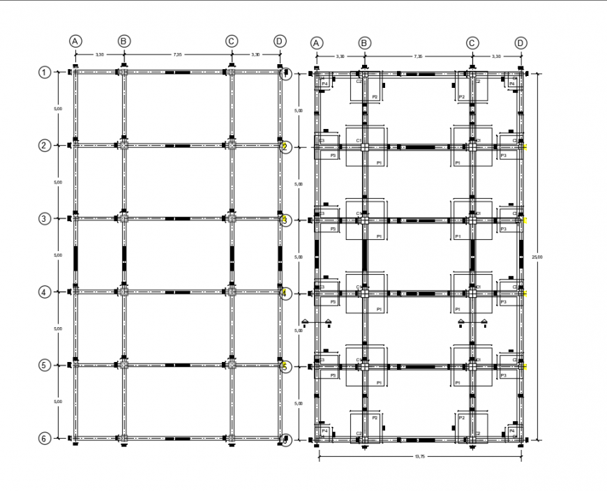 Concrete structure details of foundation plan dwg file