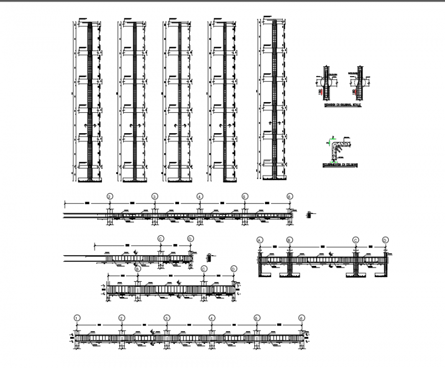 Concrete structure details with column and beam construction dwg file