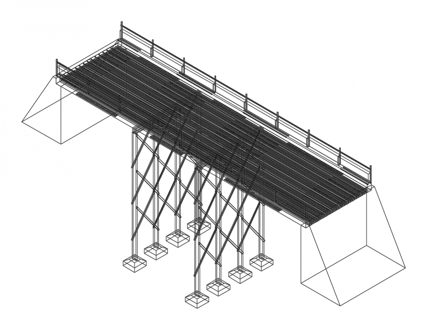 Concrete vehicular bridge top view section and construction details dwg file