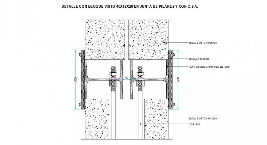 Concrete wall block construction cad drawing details dwg file