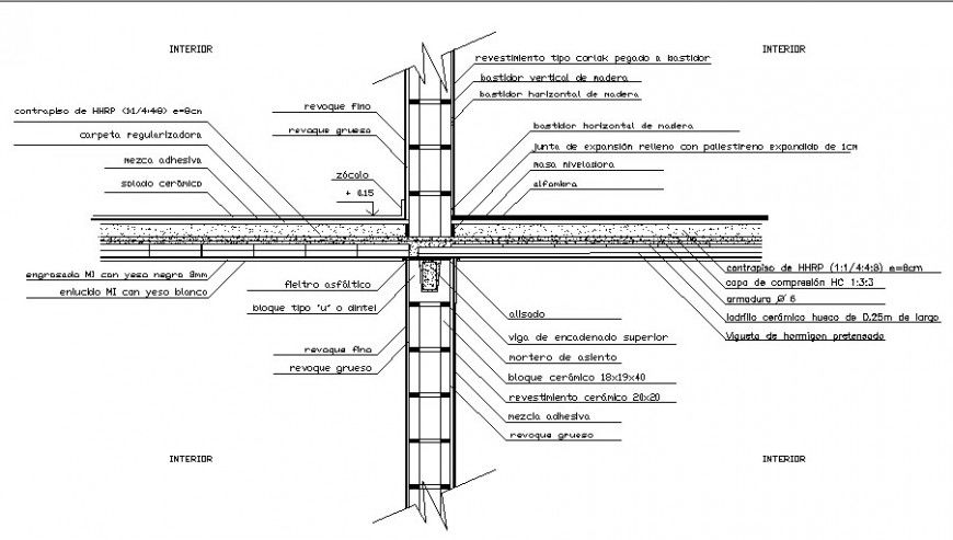 Concrete wall block constructive structure auto-cad drawing details dwg file