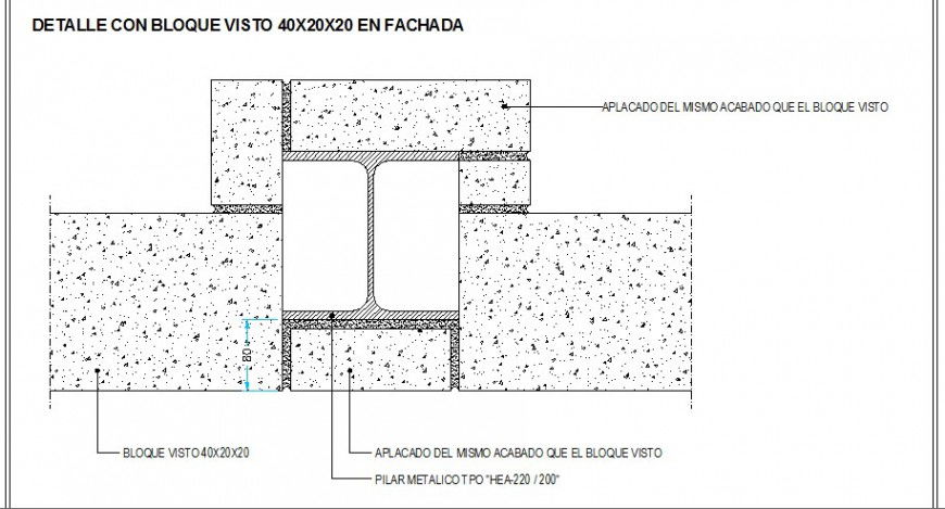 Concrete wall block constructive structure cad drawing details dwg file