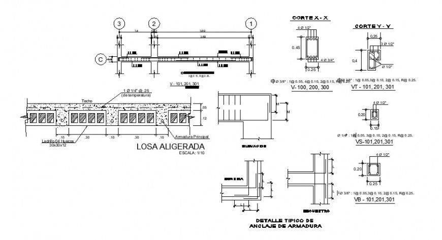 Concrete wall block section and construction details dwg file