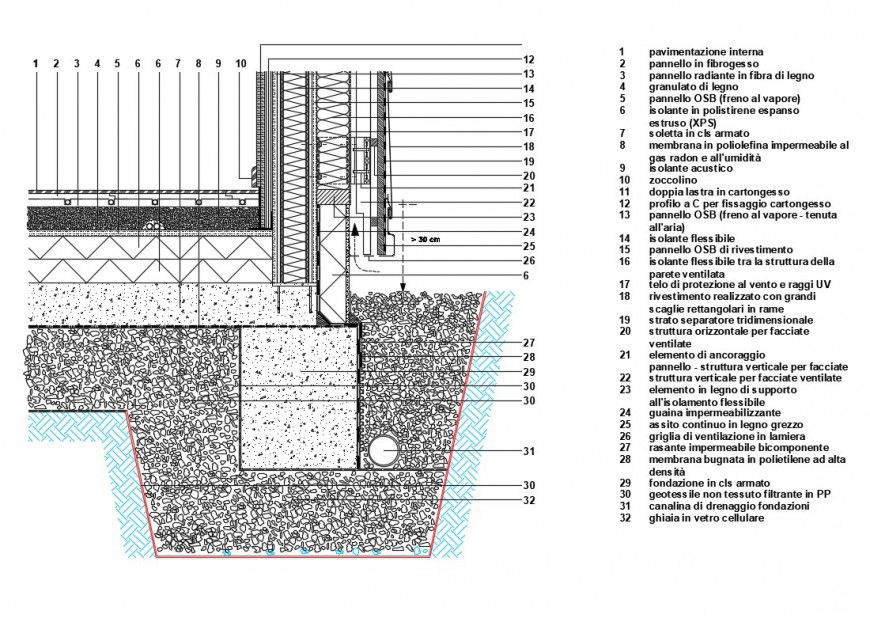 Concrete wall construction details of office wall dwg file