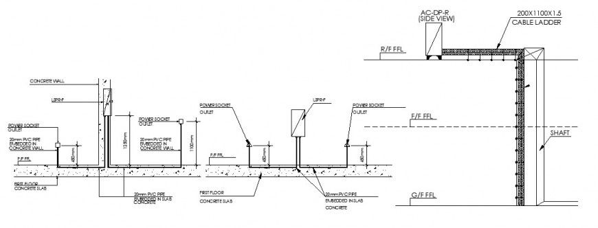 Concrete wall construction details with connection slab dwg file